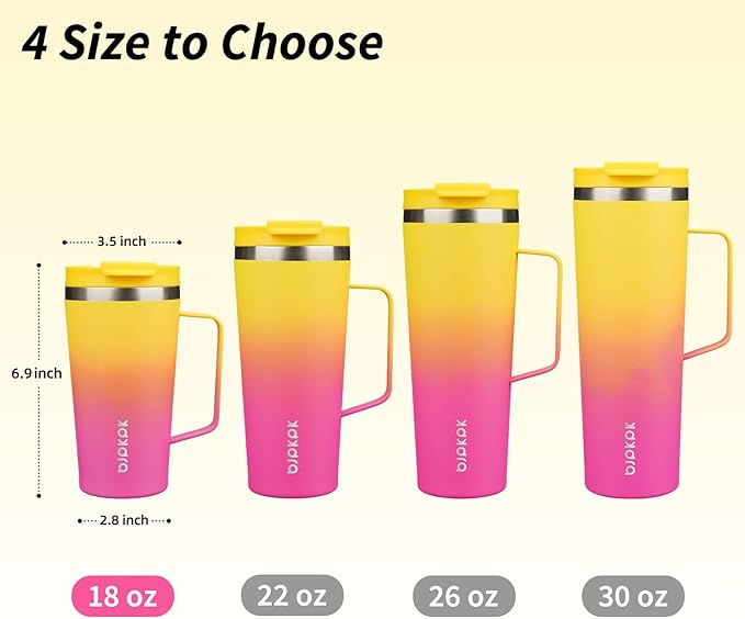 BJPKPK Insulated Tumbler with Handle, 18oz Insulated Tumblers with Lid and Straw, Stainless Steel Metal Water Bottles, Coffee Travel Mugs, Cups, Pink & Yellow Rose