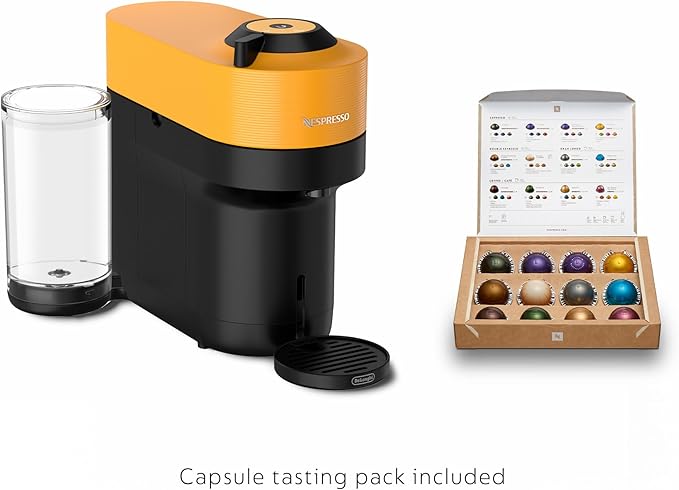 Nespresso Vertuo Pop+ by De'Longhi with Aeroccino, 1500 watts, Mango Yellow