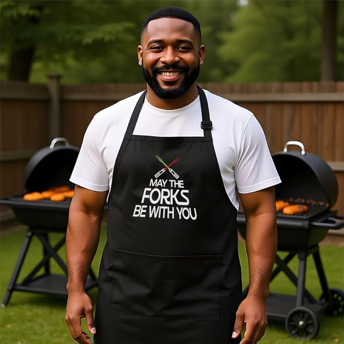 Personalized Chef Apron for Men, Custom Embroidered Design, Professional Kitchen Cooking BBQ Grilling for Dad, Decorated in USA