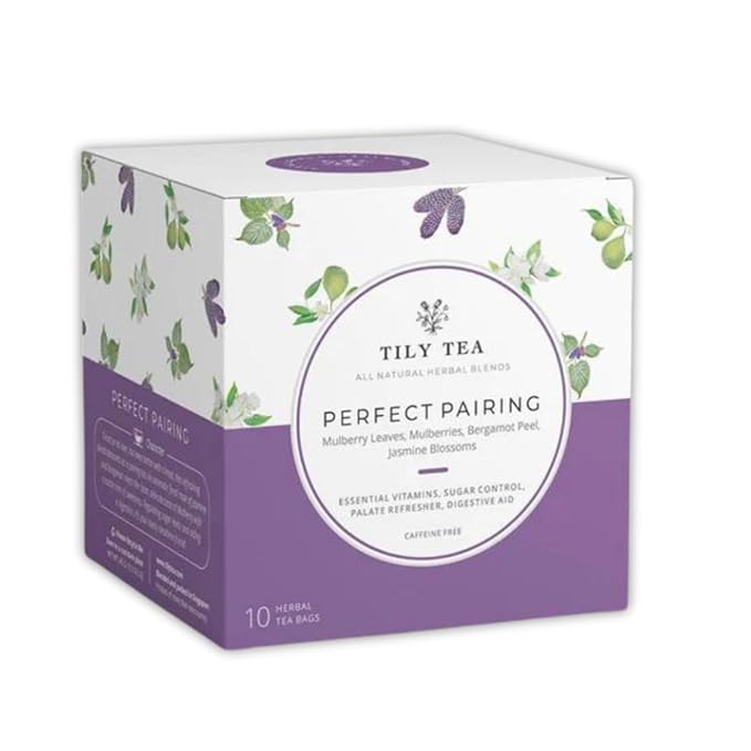 Tily Tea Perfect Pairing Herbal Tea - Mulberry Leaf Tea for Digestive and Gut Support - Caffeine Free - 10 Plastic-Free Tea Bags