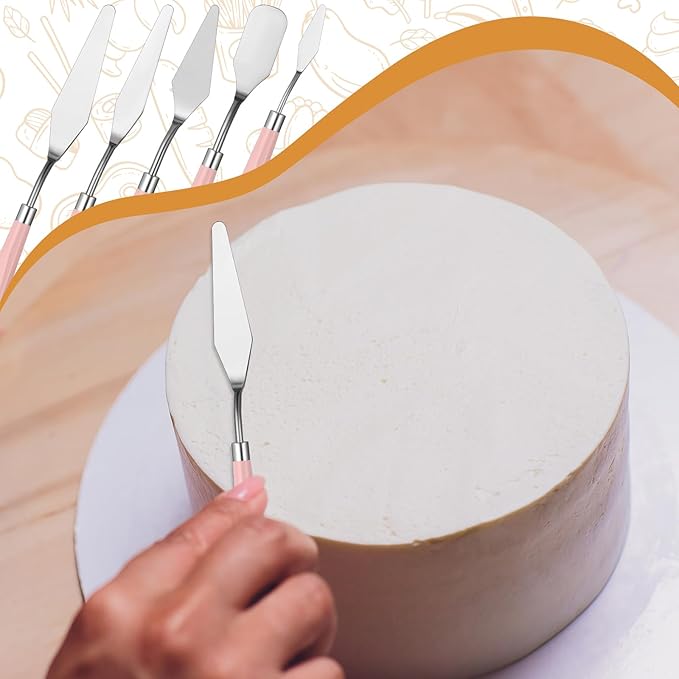 10 Pcs cake spatula set Decorating Kit Baking Supply Accessories Tools for Beginners and Pros Includes 2 Frosting Straight Angled Spatula 3 Icing Smoother Scrapers 5 Pieces Cream tools(Pink)