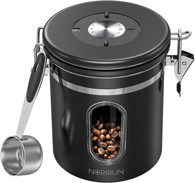 Coffee Canister With Window,16oz Stainless Steel Airtight Coffee Bean Storage Grounds Container with Date Tracker and Scoop,Grounds Kitchen Food Canister Jar for Beans,Tea,Sugar,Flour,Cereal
