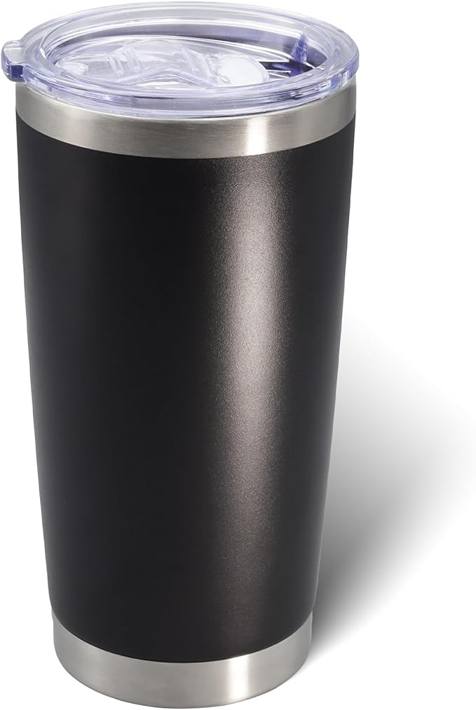 20oz Tumbler Bulk Stainless Steel Tumblers with Lid Vacuum Insulated Double Wall Travel Coffee Mug Powder Coated Tumbler Cup for Hot and Cold Drinks(Black, 1 pack)