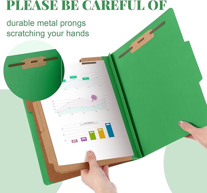 60 Pcs Classification Folders Letter Size, Back to School Supply for Teacher, Student, 3 Dividers Pressboard File Folder Bulk with 2 Fasteners, 3.5 Inch Expanding File Organizer (Green)