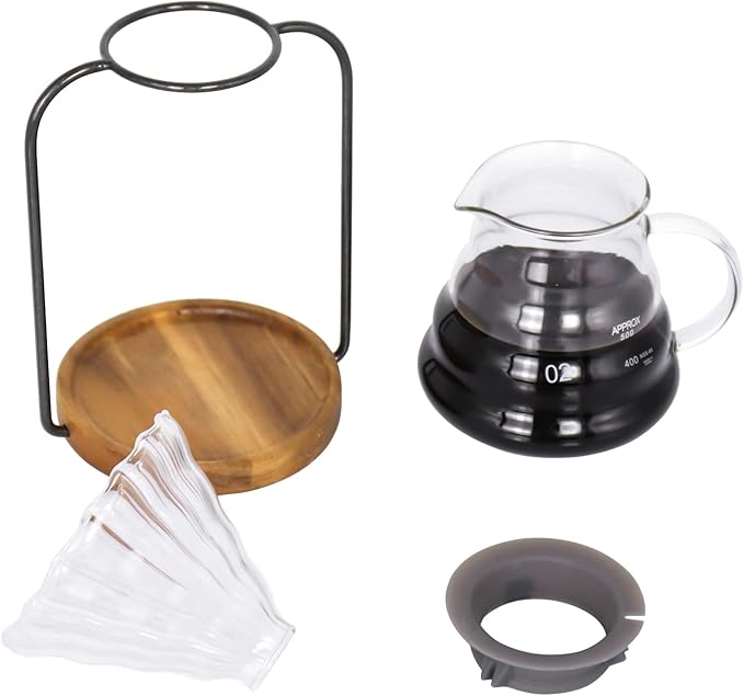 SOTECH Pour Over Coffee Dripper Set, Filter Holder Glass Server with Paper Coffee Filters Manual Stand for Tea and Saffron