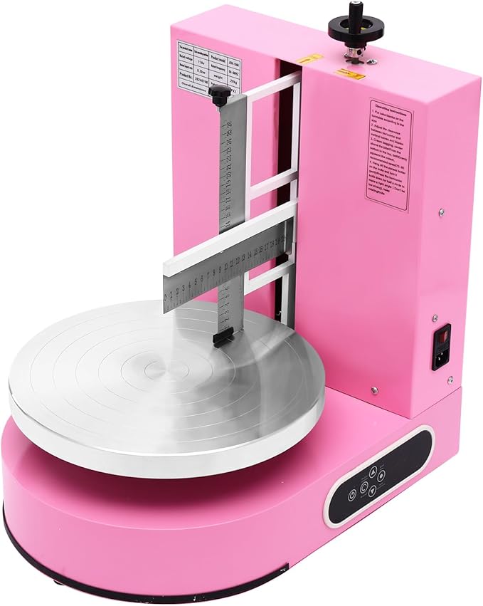 Automatic Cake Decorating Machine, Electronic Cream Coating Spreading Smooth Machine with Graduated Scraper 30-200RPM Rotating Speed,Cake Bread Spreader Machine for 4-12inch Cakes,Pink