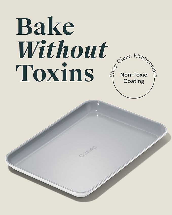 Caraway Nonstick Ceramic Small Baking Sheet Duo (9x13”) – Non-Toxic, PTFE & PFOA Free – Oven Safe – Aluminized Steel Core – Mini Sheet Pan for Baking, Roasting & More - White