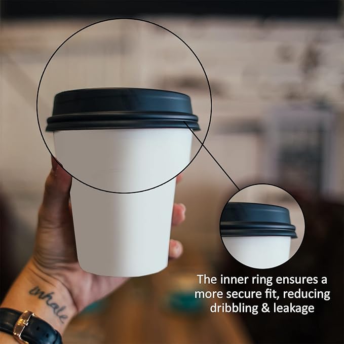 Smygoods Coffee Cup Lids, Dome Lid for 10/24 Ounce Cups, Paper cups, Black, 50 Count [No Cups Included]