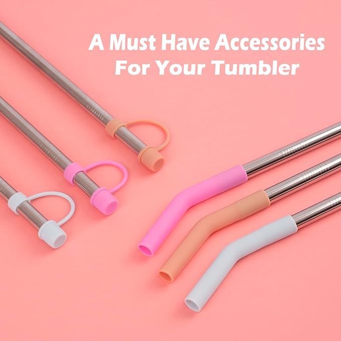 Stainless Steel Straws with covers fit Stanley 40 oz tumbler, Reusable 12 Inch Metal Straw with Silicone Tips & Cover Caps, Compatible with Stanley Quencher H2.0 (6 Pack: 3 Bent + 3 Straight)