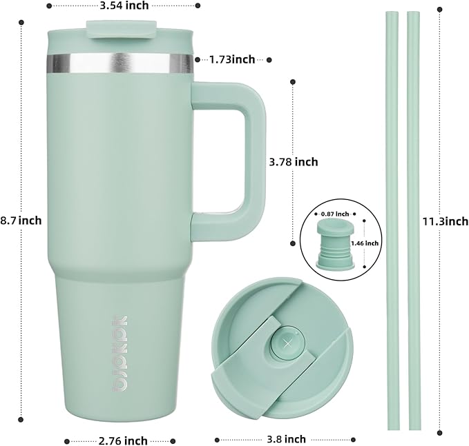 BJPKPK Insulated Tumblers With Handle And Straw 30 oz Stainless Steel Tumbler Cups With Lid,Pistachio Green