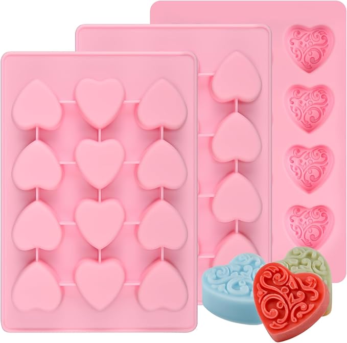 Silicone Heart-Shaped Chocolate Molds - Set of 3 Non-Stick Candy Heart Molds Silicone for Baking, Candy, Gummy, Food Grade - Pink