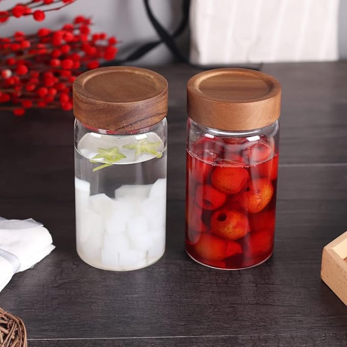 SAIOOL with Screw Cap (2-Units) kitchen jars, 580ML*2 Food Storage Canisters,Clear,Spice jars,Fermenting, Pickling, or DIY Decors and Projects, You Can even Use them for Freezing Desserts