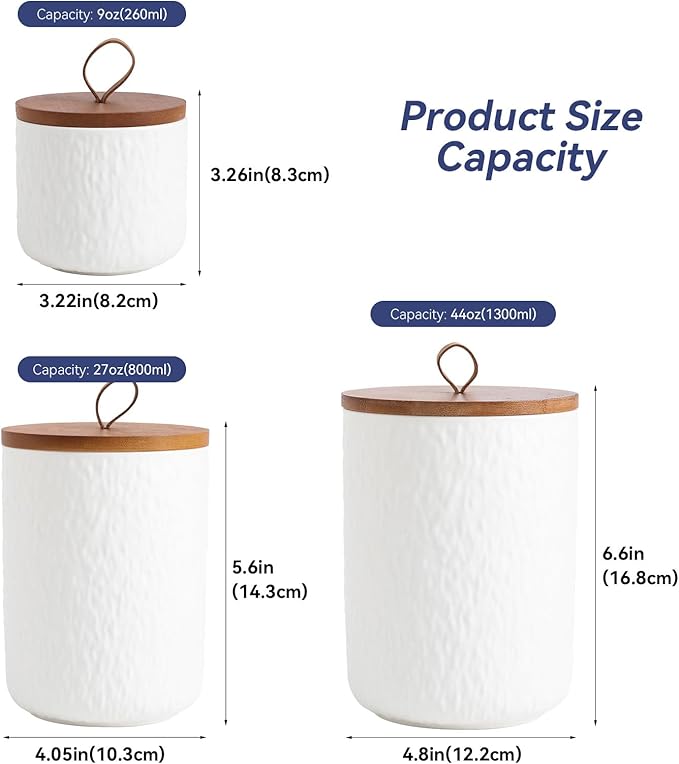 Kitchen Canisters for Countertop, Ceramic Coffee Canisters with Airtight Lids Food Storage Jars Sugar Container for Kitchen Counter Tea, Coffee Beans, Spice (#001White-27oz/800ml)