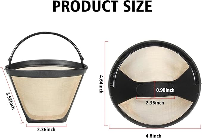 2 Pack Reusable Coffee Filter Replacement Compatible with Cuisinart Coffee Maker, 4 Cone Coffee Filter Basket for Cuisinart DCC-3200 DCC-1200