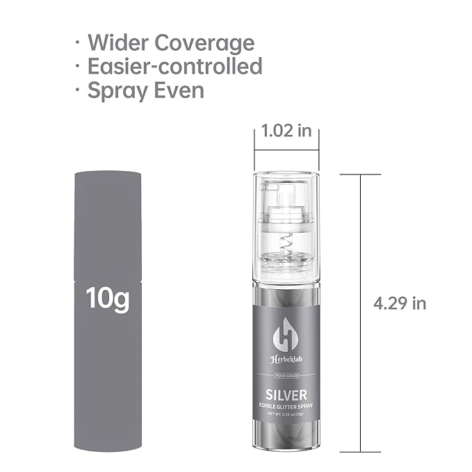 Silver Edible Glitter Spray - 10g Edible Silver Glitter for Cakes Food Grade Metallic Shimmer Powder Cake Sprinkles for Cookie Decorating Chocolate Strawberry