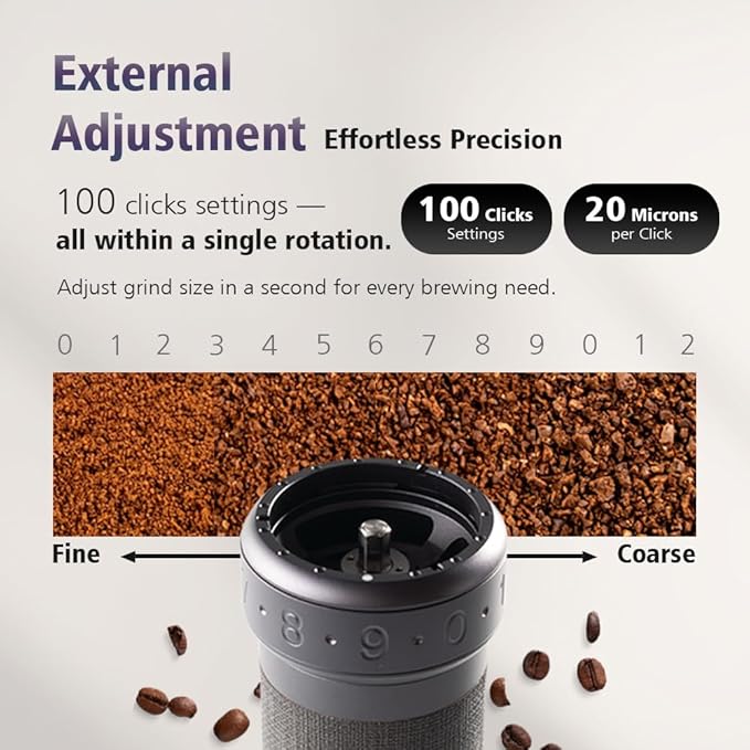 1Zpresso K-Ultra Manual Coffee Grinder Silver with Carrying Case, Assembly Consistency Grind Stainless Steel Conical Burr, Foldable Handle, Numerical External Adjustable Setting, All-Round Grinder