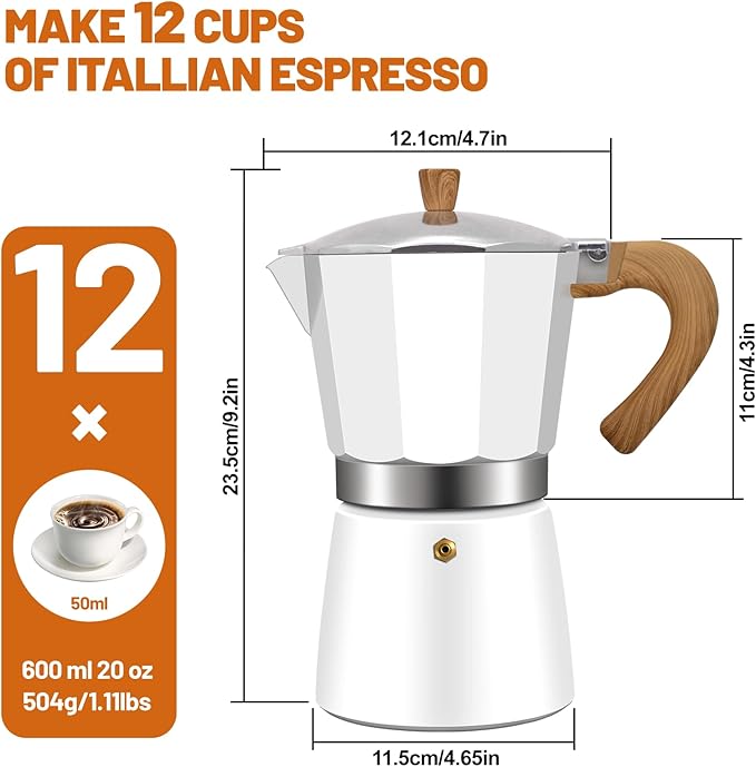 12 Cup Aluminum Espresso Stovetop Moka Pot Express Coffee Maker Percolator Italian Classic Mocha Coffee Machine for Italian and Cuban Cafe Brewing for Home & Camping 600ml 20oz
