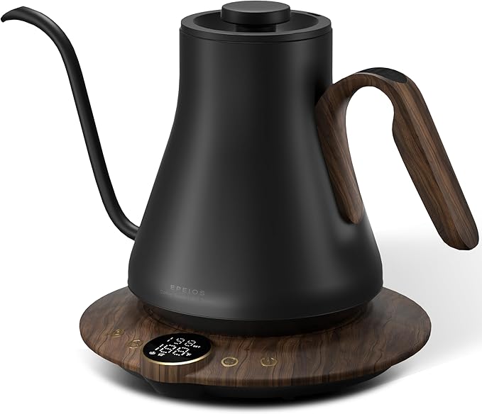 Cocinare FLOW B9 Gooseneck Electric Kettle, Precise Temperature Control for Pour-Over Coffee & Tea Brewing, Stainless Steel Interior, Rapid Heating for Boiling Water 1500W/0.9L (Black Wooden)