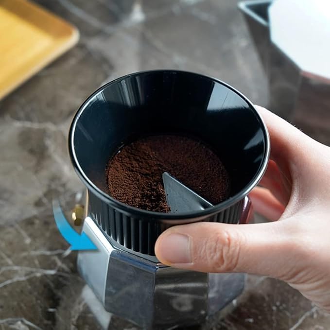 watchget Moka Pot Dosing Funnel - 60mm Espresso Coffee Dosing Ring, Plastic Powder Receiver and Distribution Tool for 6-Cup Moka Express Pot, Black
