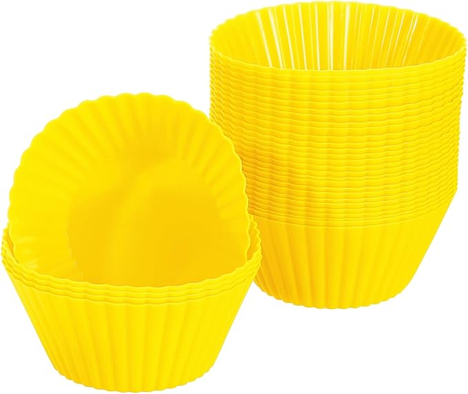 uxcell 36Pcs Silicone Cupcake Liners, Non-Stick Baking Cups, for Cooking Eggs, Baking Muffins and Make a Cake(Yellow)