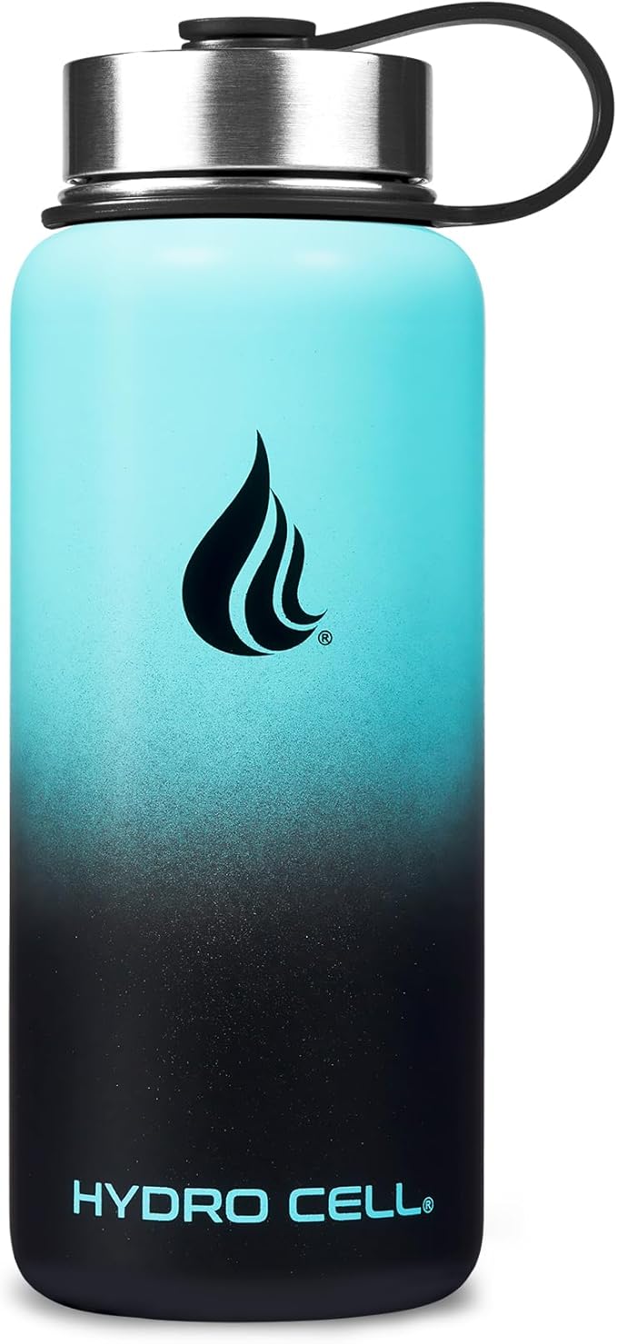 HYDRO CELL Stainless Steel Insulated Water Bottle with Straw - For Cold & Hot Drinks - Metal Vacuum Flask with Screw Cap and Modern Leakproof Sport Thermos for Adults (Teal/Black 32oz)