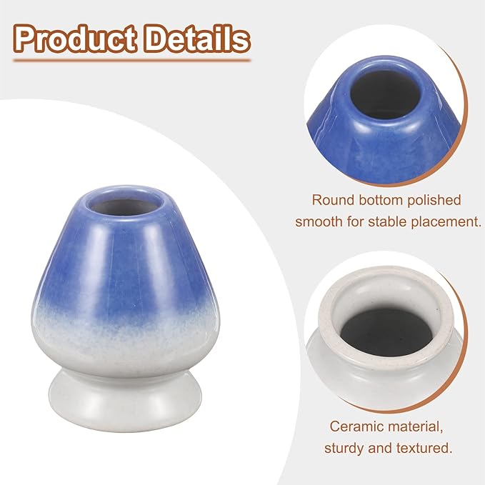 HARFINGTON Ceramic Chasen Stand 70mm Matcha Whisk Holder Teas Set Whisks Stand Traditional Matcha Tea Chasen Holder Tea Set Accessories for Tea Tasting, White/Blue