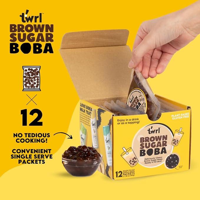 Brown Sugar Boba 12 Pack Box - Instant - Ready in less than 1 Minute - Plant-Based