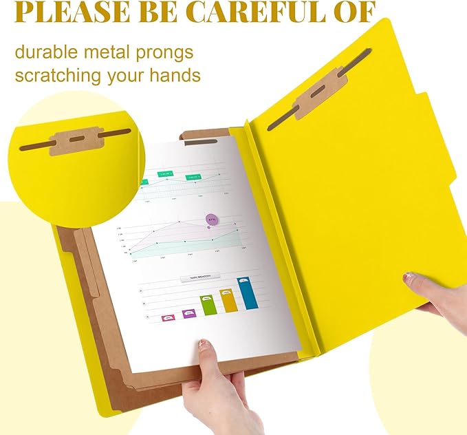 72 Pcs Classification Folders Letter Size, Back to School Supply for Teacher, Student, 3 Dividers Pressboard File Folder Bulk with 2 Fasteners, 3.5 Inch Expanding File Organizer (Yellow)