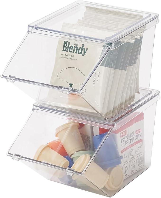 Stackable Tea-Bag Holder Organizer - Box Storage Organizer, Clear Coffee and Tea Organizer for Counter Tops, Kitchen Cabinets, Pantry, 2 Pack
