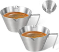 2 Pcs Espresso Cups with Handle, Stainless Steel Espresso Accessories, Double Spout Metal Measuring Cup with Dual Scale, Espresso Shot Cup with V-Shaped Mouth, 3.4OZ/100ML(Silver)