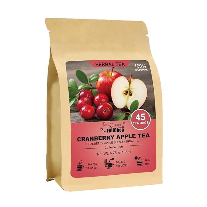 Fullchea - Cranberry Apple Tea, 45 Teabags - Cranberry Tea with Apple, Hibiscus, Rose & Licorice – Naturally Sweet & Tart - Non-GMO - Caffeine-Free - Wellness Support