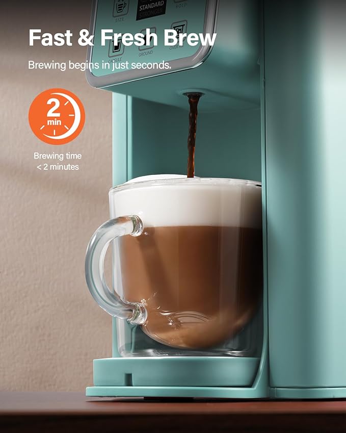 SHARDOR Single Serve Coffee Maker, Hot and Iced Coffee Machine for K Cup Pods & Ground Coffee, 6 to 14 oz Brew Sizes, with 50 oz Removable Water Tank, Bold Brew Setting, Stainless Steel, Blue