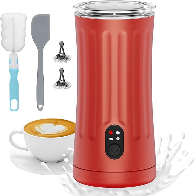 Electric Milk Frother, 4-in-1 Milk Steamer and Frother, 8.1oz/240ml Automatic Warm and Cold Foam Maker, Auto Shut-Off Frother for Coffee, Latte, Cappuccino, Macchiato(Rose)