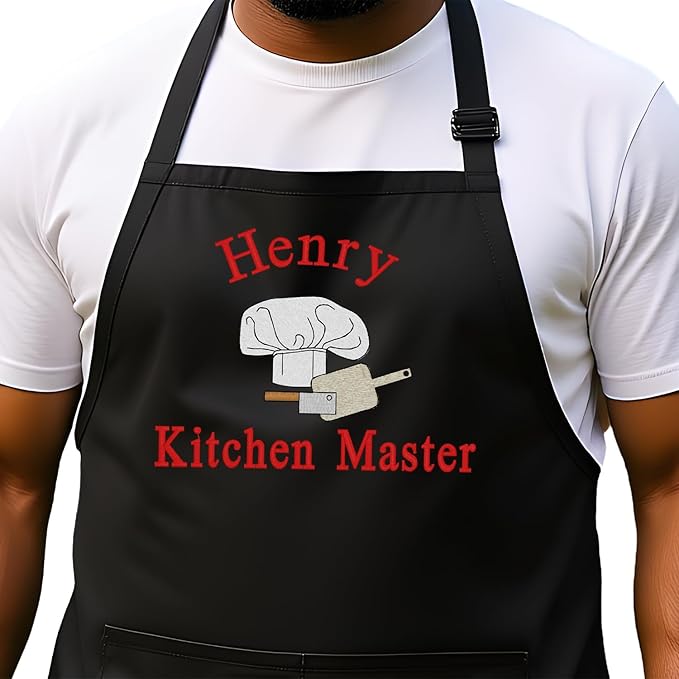Personalized Chef Apron for Men, Custom Embroidered Design, Professional Kitchen Cooking BBQ Grilling for Dad, Decorated in USA