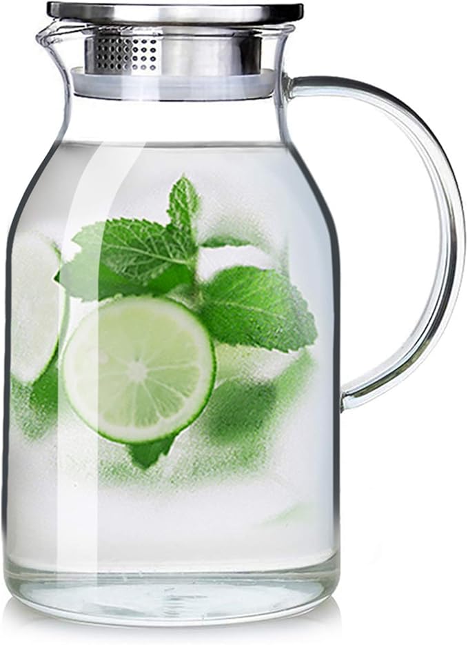 88OZ Glass Pitcher with Lid and Spout - High Heat Resistance Pitcher for Hot/Cold Water & Iced Tea (2.6L)