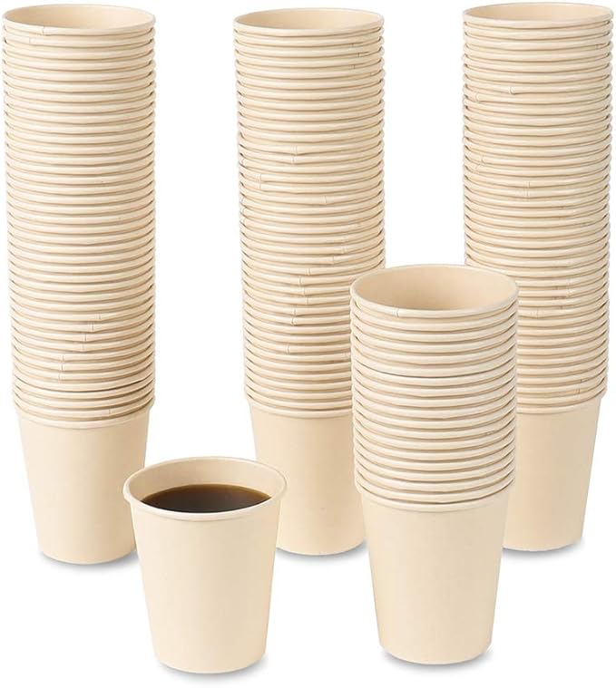 Disposable Paper Cups, Plant Fiber Brown Hot Drink Cups 160 Count 8 oz