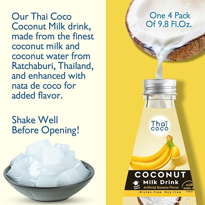 Thai Coco - Banana Coconut Milk Drink with Nata De Coco - 9.8 fl. oz. 4 Pk