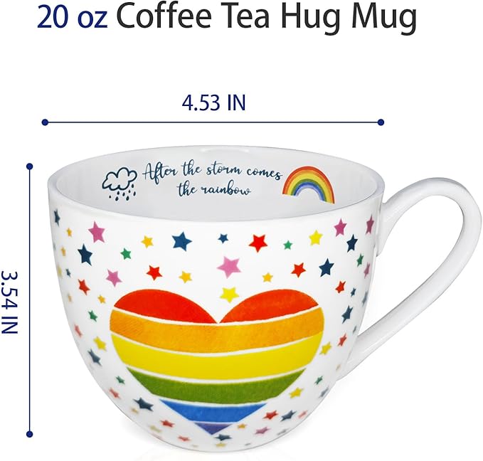 Rainbow Heart Coffee Mug, Premium 20 oz Bone China Hug Mug, Inspiring Gift of Hope and Positivity, Perfect for Birthdays, Holidays, and Christmas, Designed in England by Harvest Green Studio