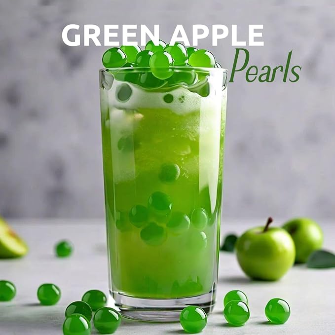 Fanale Green Apple Popping Boba Pearls, Vegan, Non GMO, Gluten Free, Fat Free, Perfect for Bubble Tea, Smoothies, Ice Cream, Desserts, and Beverages.