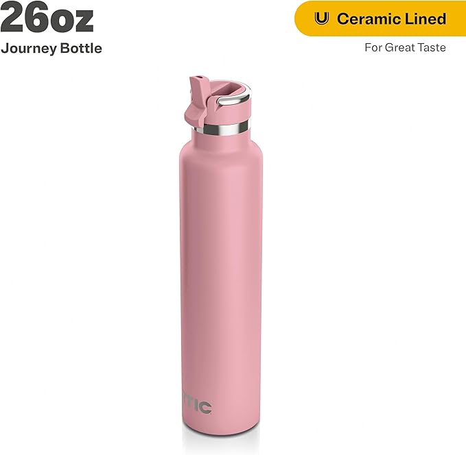 RTIC 26oz Journey Bottle Metal Stainless Steel Vacuum Insulated, BPA Free, Reusable, for Water, Hot and Cold Drinks, Travel, Sports, Camping, Dusty Rose