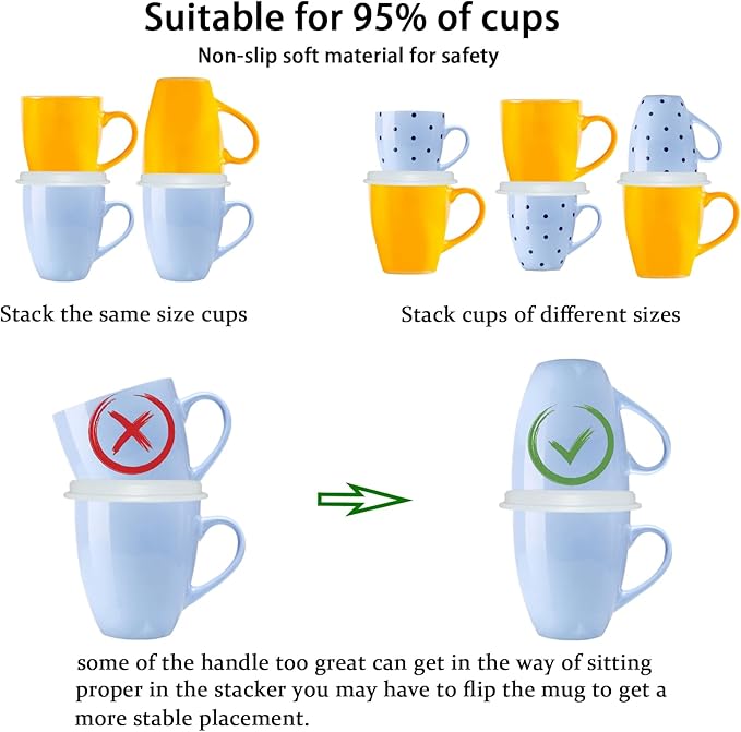 Coffee Mug Organizers and Storage (6Pack), Adjustable Mug Organizer for Kitchen Cabinet Shelf, Cup Stacker Holder for Tea Cup, Coffee Mug, Glassware, Save Space for Cupboard (Whit)