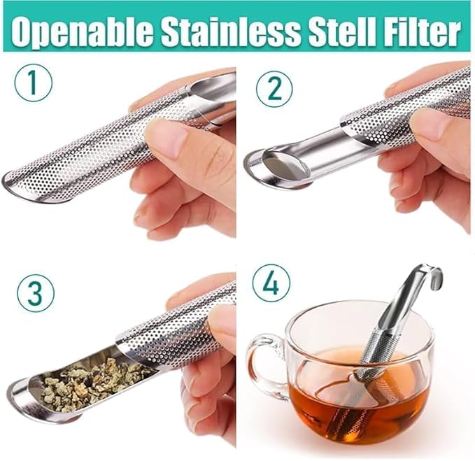 Stainless Steel Tea Diffuser, 2025 New Tea Artifact Creative Pipe Tea Infuser Mesh Strainer with Hanging Hook Handle, Universal Fine Holes Tea Interval Diffuser for Loose Tea Leaf Coffee Etc (1)