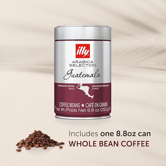 illy Whole Bean Coffee - Perfectly Roasted – Guatemala Dark Roast - with Notes of Chocolate – Complex & Balanced - 100% Arabica Beans - No Preservatives – 8.8 Ounce