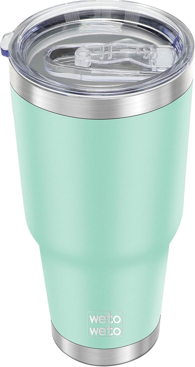 WETOWETO 30oz Tumbler, Stainless Steel Vacuum Insulated Water Coffee Tumbler Cup, Double Wall Powder Coated Spill-Proof Travel Mug Thermal Cup for Home Outdoor (Light Green, 1 Pack)