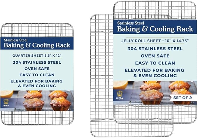 Ultra Cuisine Heavy Duty 100% Stainless Steel Cooling Rack for Cooking and Baking - Baking Rack & Wire Cooling Rack - Fits Quarter and Jelly Roll Sheet Pans - 8.5''x12''' and 10''x14.75''