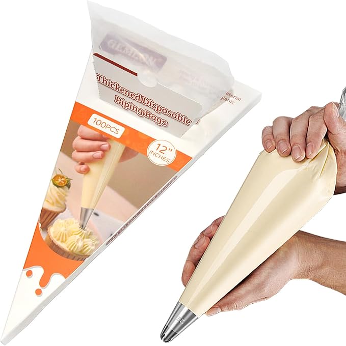 GEMLON Disposable Piping Bags – 12 Inch Clear Pastry Bags (100PCS) for Cake & Cookie Decorating, Anti-Burst Icing Bags for Frosting, Chocolate & Royal Icing – Durable Plastic Baking Supplies