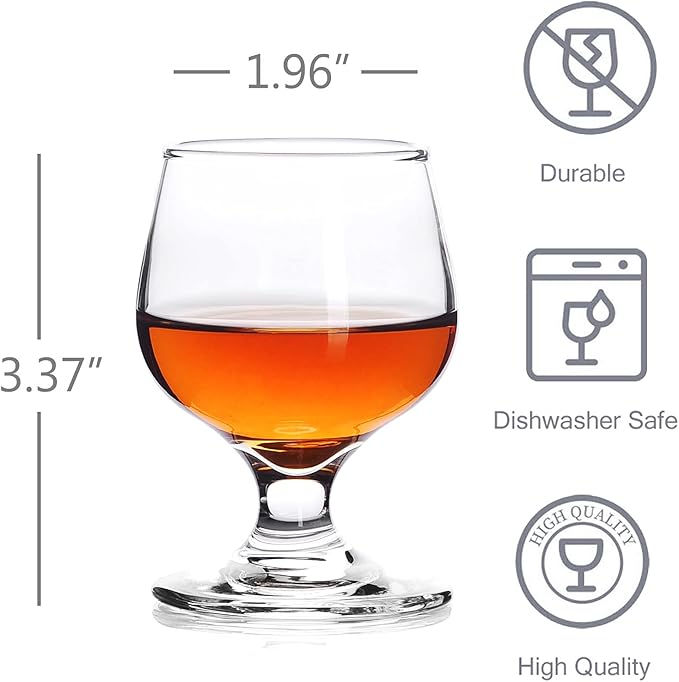 3.5oz Shot Glass Set of 6 - Clear, Cute Glasses Perfect for Tasting Brandy - Glass Snifters