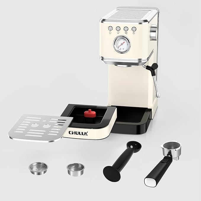 CHULUX Slim Espresso Machine with Milk Frother Steam Wand, 20 Bar Professional Italian Pump Semi Automatic Espresso Coffee Machine for Home Cappuccino & Latte Maker, Creamy