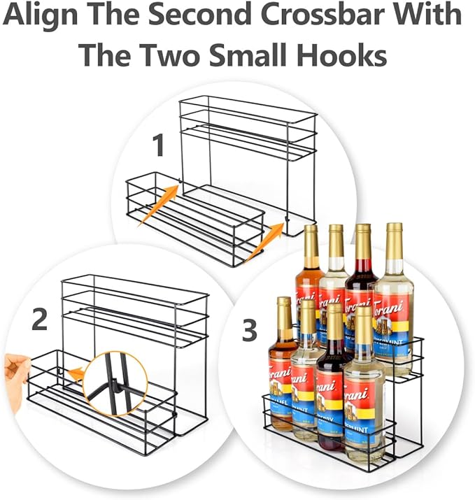 8 Bottle Capacity Coffee Syrup Organizer 2 Tier Coffee Syrup Stand Shelf for Coffee Bar Kitchen Small Wine Rack for Bar Family Storage for Syrup Wine Dressing