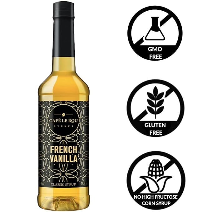 NEW Café Le Rou French Vanilla Coffee Syrup - 25.4 oz, 2-pack *Includes 2 Coffee Syrup Dispensers*Flavoring for Coffee, Tea and Espresso